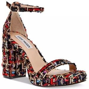 Steve Madden Multicolor Tweed Block Heel Sandal with Ankle Strap